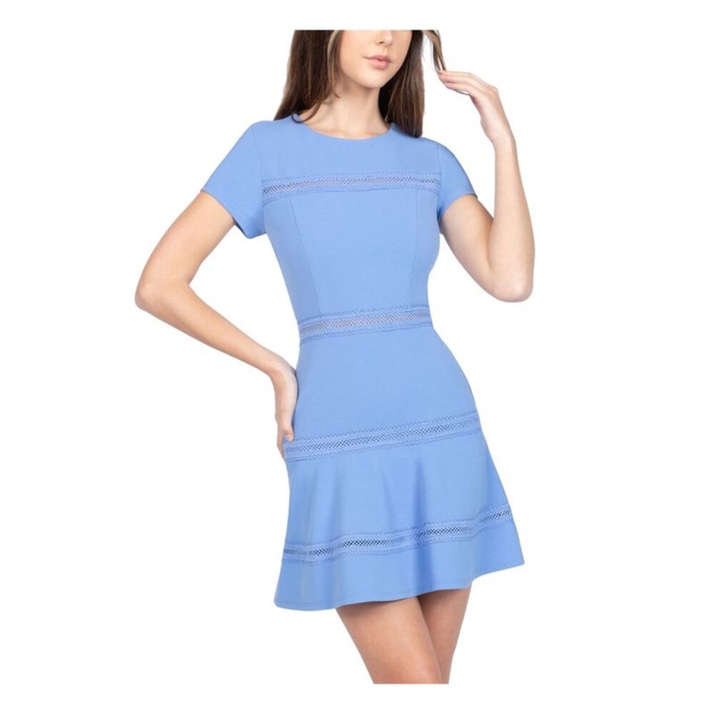 B DARLIN Womens Fit + Flare Short Dress Light Blue Short Sleeve Juniors 11\12